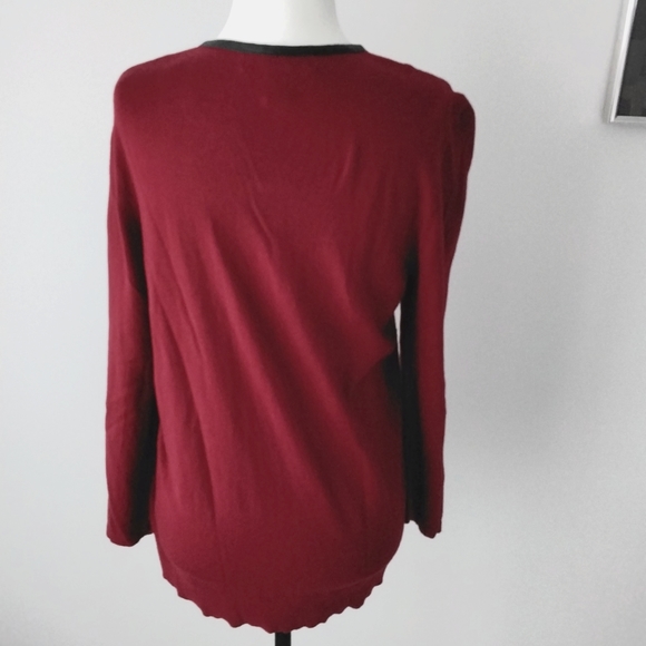 Burgundy cardigan with faux leather trim - Picture 5 of 11